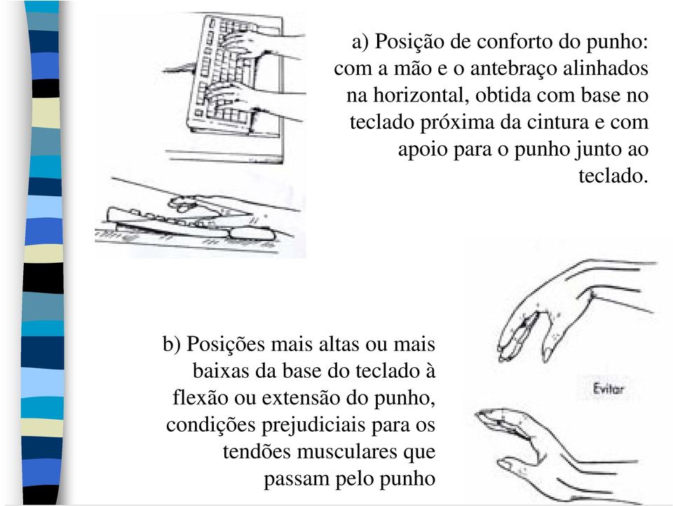 Posição de conforto do punho: com a mão e o antebraço alinhados na horizontal,