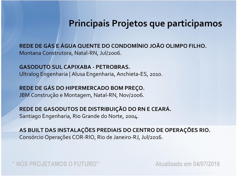 REDE DE GÁS DO HIPERMERCADO BOM PREÇO. JBM Construção e Montagem, Natal-RN, Nov/2006.