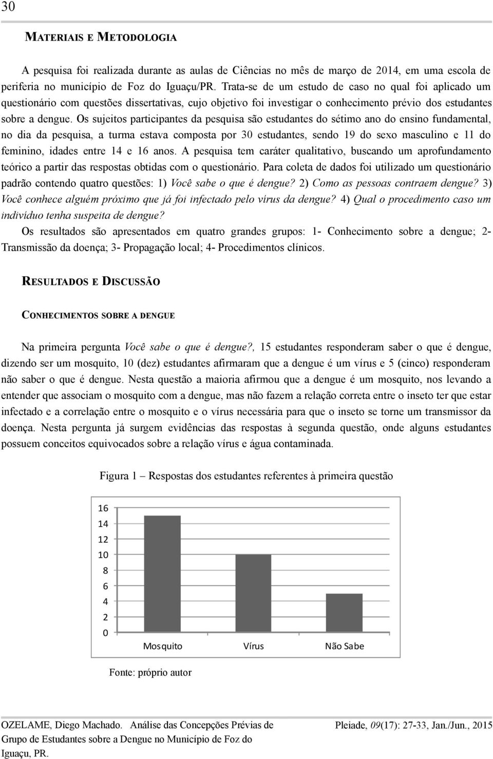 Os sujeitos participantes da pesquisa são estudantes do sétimo ano do ensino fundamental, no dia da pesquisa, a turma estava composta por 3 estudantes, sendo 19 do sexo masculino e 11 do feminino,