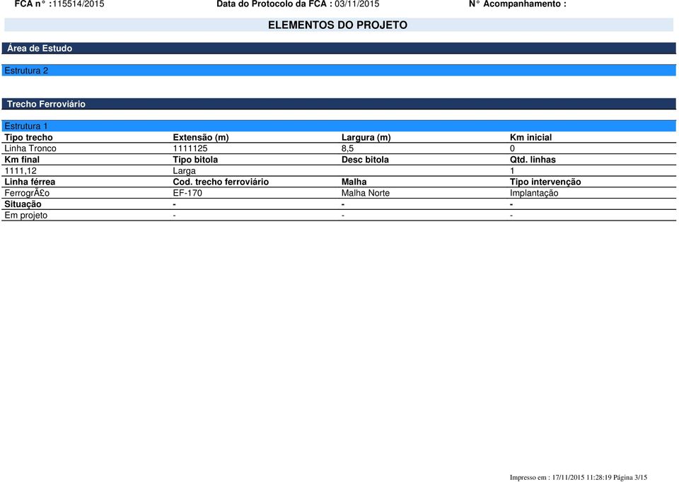 Qtd. linhas 1111,12 Larga 1 Linha férrea Cod.