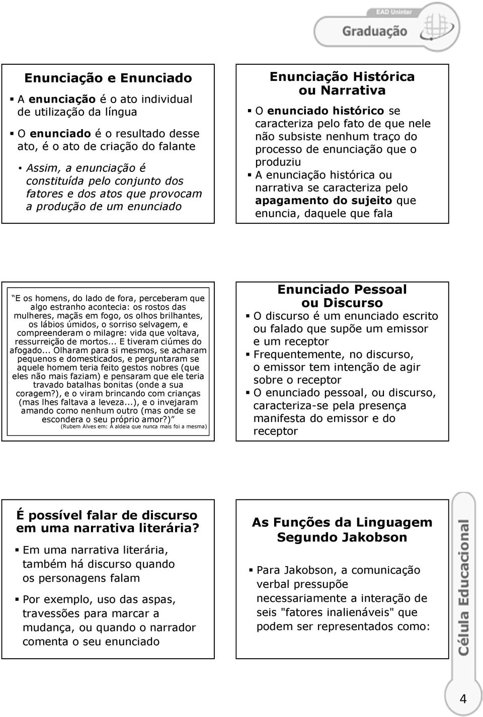 enunciação que o produziu A enunciação histórica ou narrativa se caracteriza pelo apagamento do sujeito que enuncia, daquele que fala E os homens, do lado de fora, perceberam que algo estranho