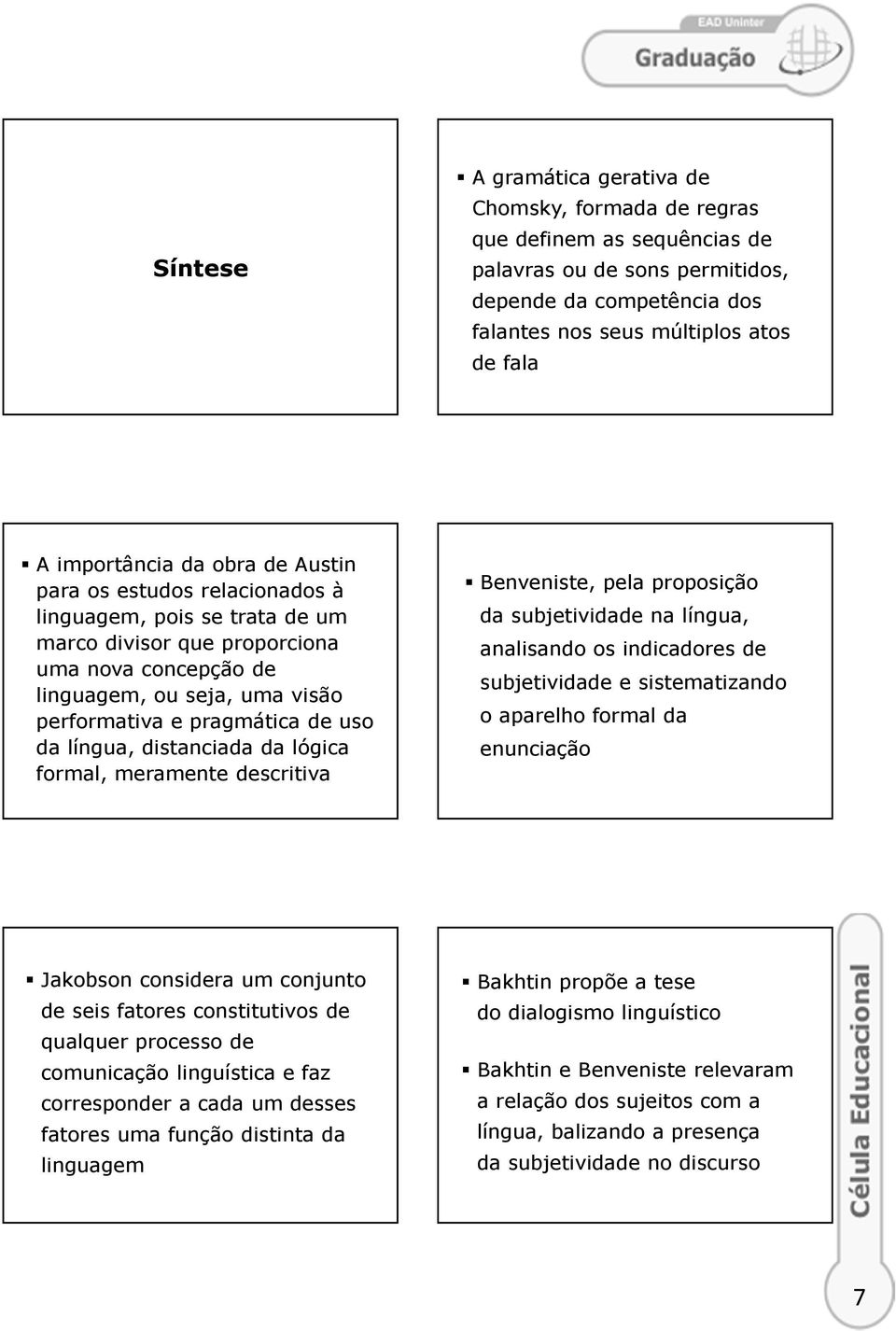 de uso da língua, distanciada da lógica formal, meramente descritiva Benveniste, pela proposição da subjetividade na língua, analisando os indicadores de subjetividade e sistematizando o aparelho