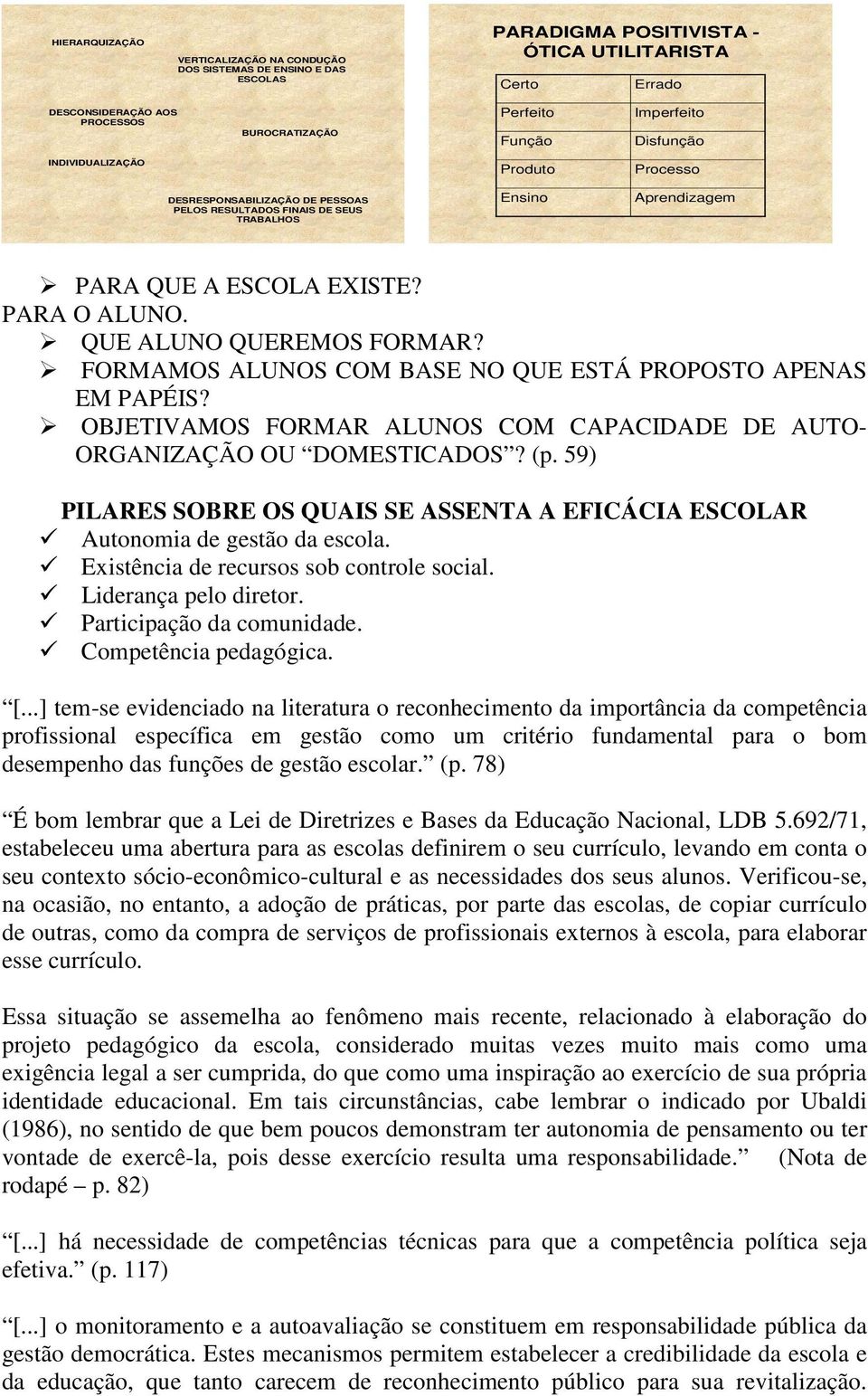 QUE ALUNO QUEREMOS FORMAR? FORMAMOS ALUNOS COM BASE NO QUE ESTÁ PROPOSTO APENAS EM PAPÉIS? OBJETIVAMOS FORMAR ALUNOS COM CAPACIDADE DE AUTO- ORGANIZAÇÃO OU DOMESTICADOS? (p.