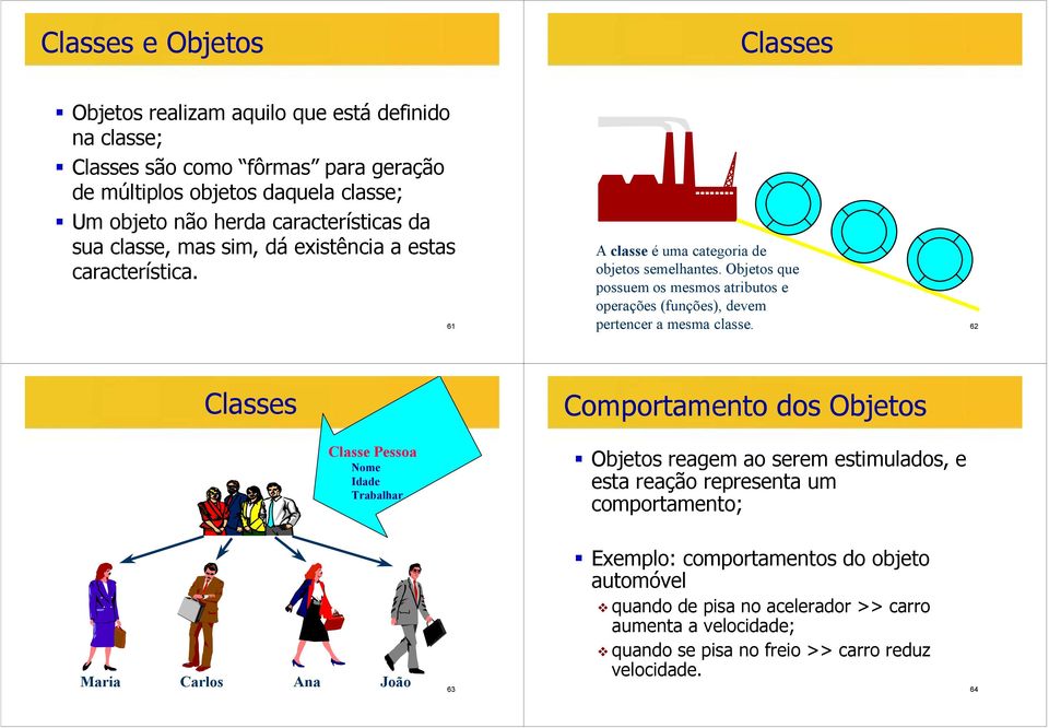 Objetos que possuem os mesmos atributos e operações (funções), devem pertencer a mesma classe.