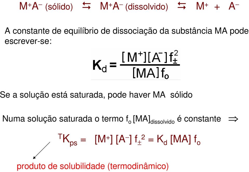 pode haver MA sólido Numa solução saturada o termo f o [MA] dissolvido é