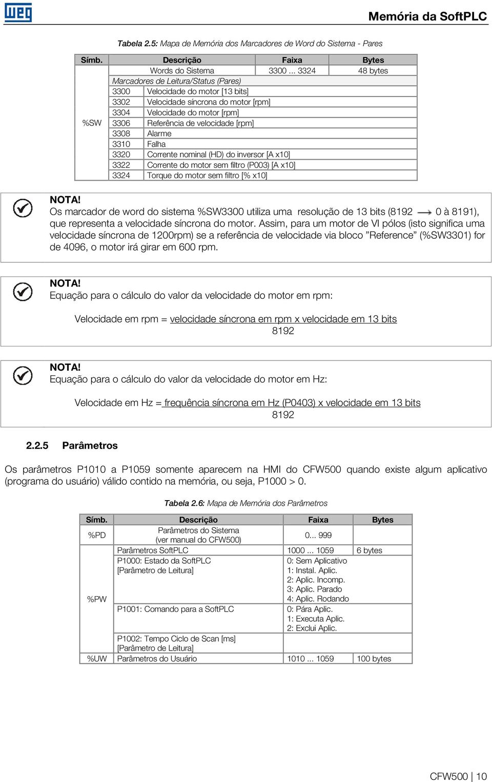 Alarme 33 Falha 332 Corrente nominal (HD) do inversor [A x] 3322 Corrente do motor sem filtro (P3) [A x] 3324 Torque do motor sem filtro [% x] Os marcador de word do sistema %SW33 utiliza uma