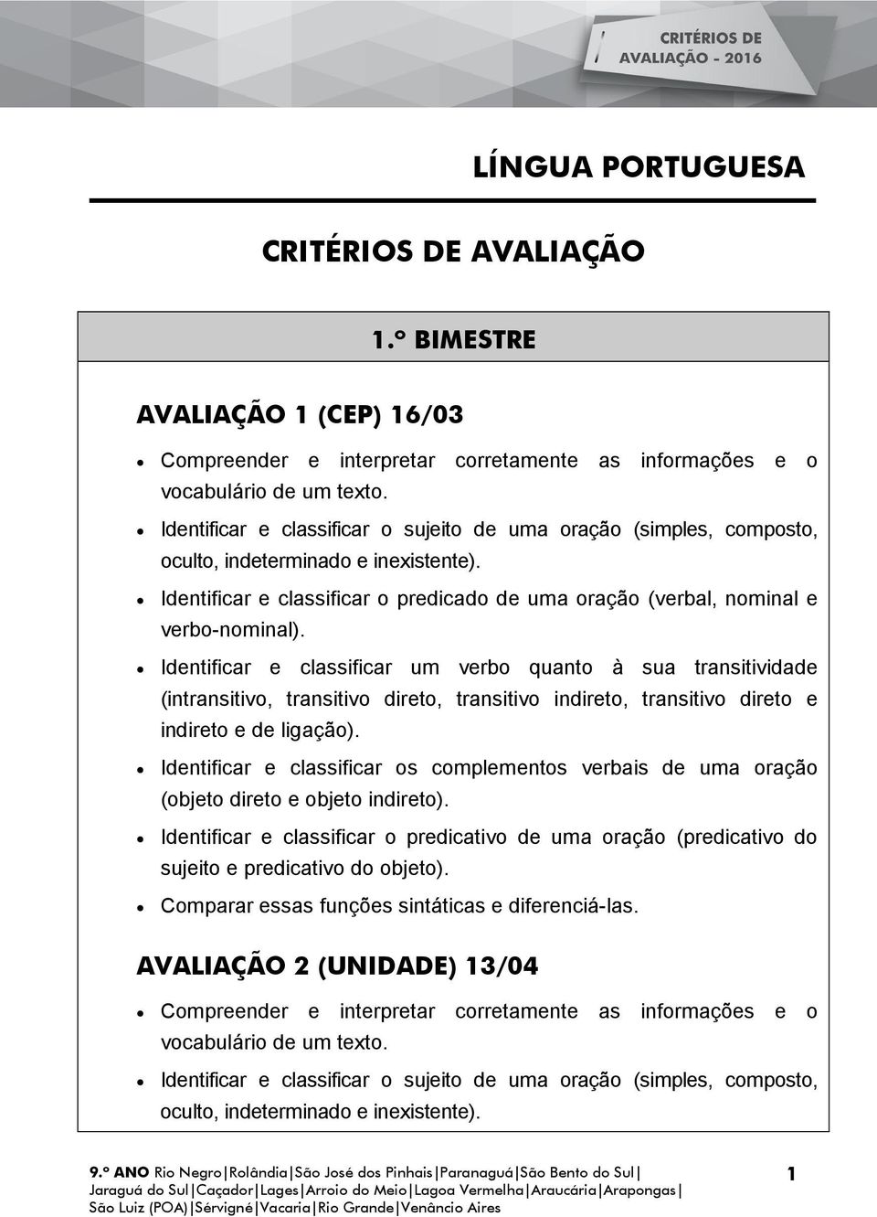 Identificar e classificar um verbo quanto à sua transitividade (intransitivo, transitivo direto, transitivo indireto, transitivo direto e indireto e de ligação).