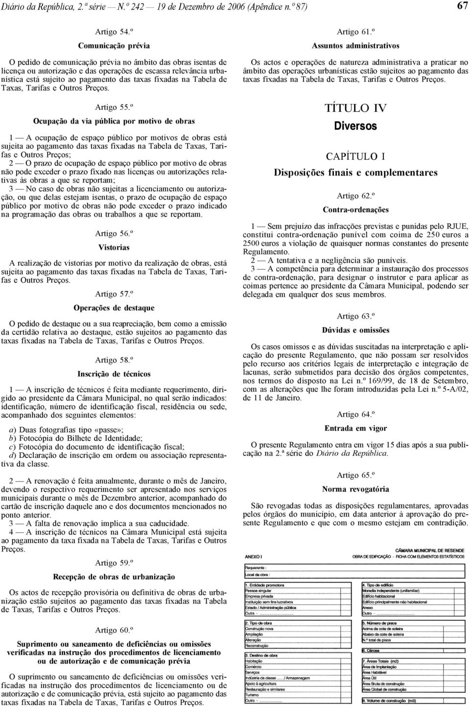 na Tabela de Taxas, Tarifas e Outros Preços. Artigo 55.