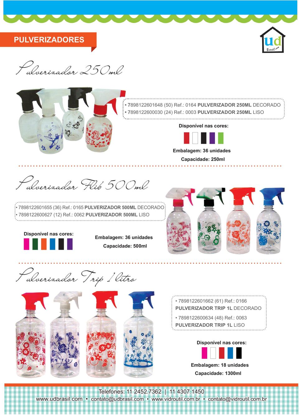 DECORADO PULVERIZADOR 500ML LISO Embalagem: 36 unidades Capacidade: 500ml Pulverizador Trip