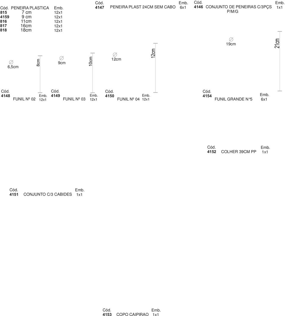 6,5cm 9cm cm 4148 4149 4150 4154 FUNIL Nº 02 x1 FUNIL Nº 03 x1 FUNIL Nº 04 x1 FUNIL