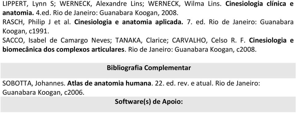 SACCO, Isabel de Camargo Neves; TANAKA, Clarice; CARVALHO, Celso R. F. Cinesiologia e biomecânica dos complexos articulares.