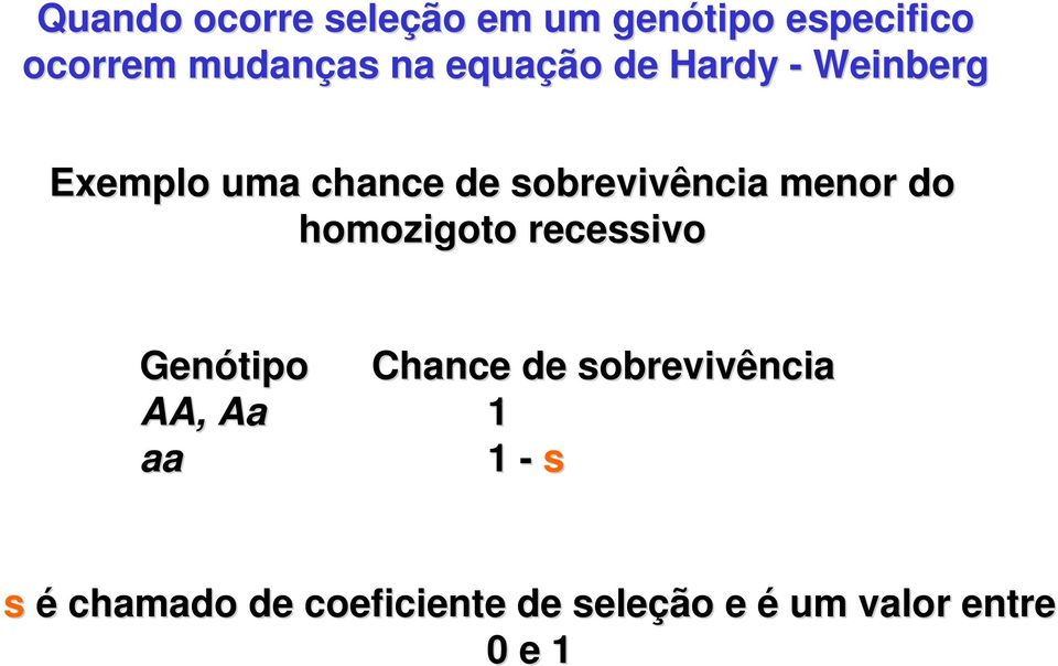 menor do homozigoto recessivo Genótipo Chance de sobrevivência AA, Aa