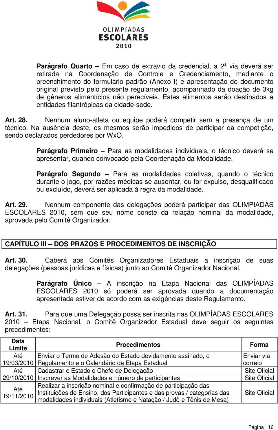 Art. 28. Nenhum aluno-atleta ou equipe poderá competir sem a presença de um técnico. Na ausência deste, os mesmos serão impedidos de participar da competição, sendo declarados perdedores por WxO.