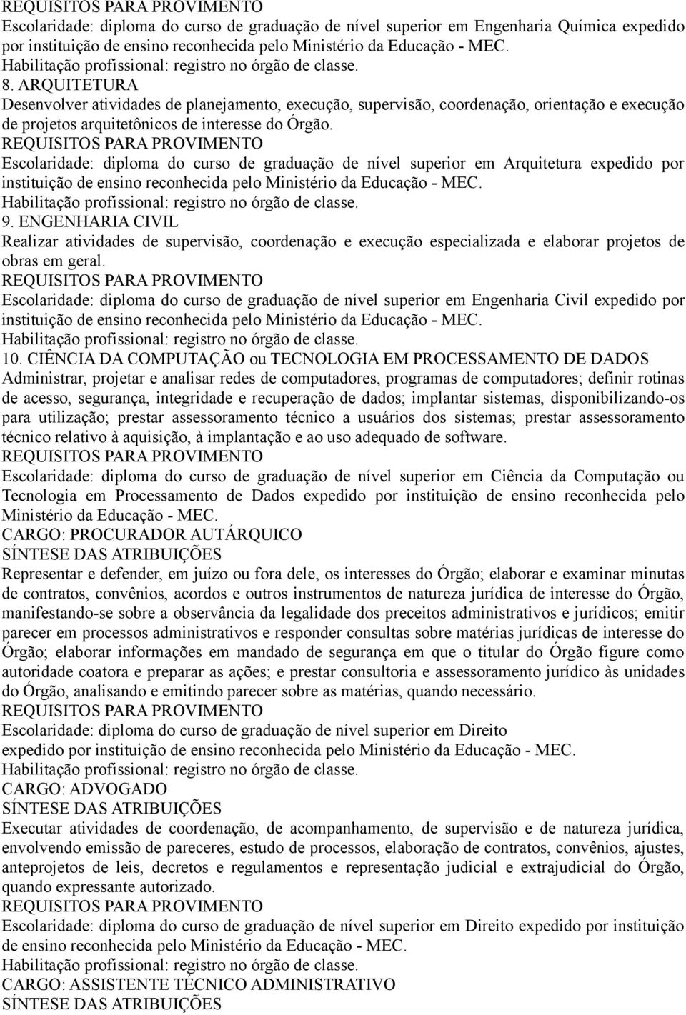 Escolaridade: diploma do curso de graduação de nível superior em Arquitetura expedido por 9.