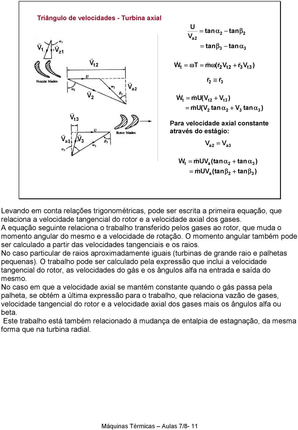 relaciona a velocidade tangencial do rotor e a velocidade axial dos gases.