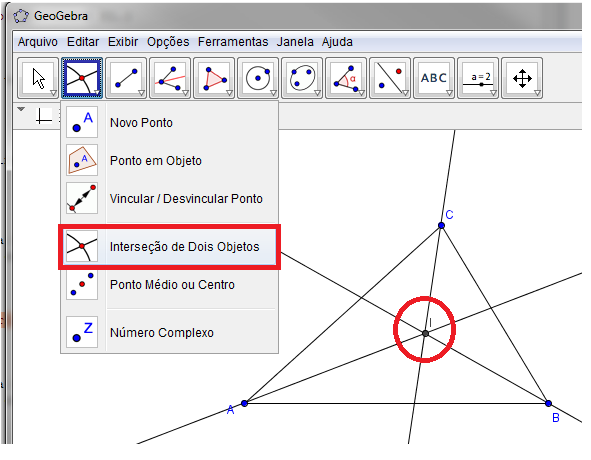 ATIVIDADE 01. Nesta atividade, veremos como construir o incentro e o círculo inscrito de um triângulo! Lembre-se que o incentro é o ponto de interseção das bissetrizes internas de um triângulo!