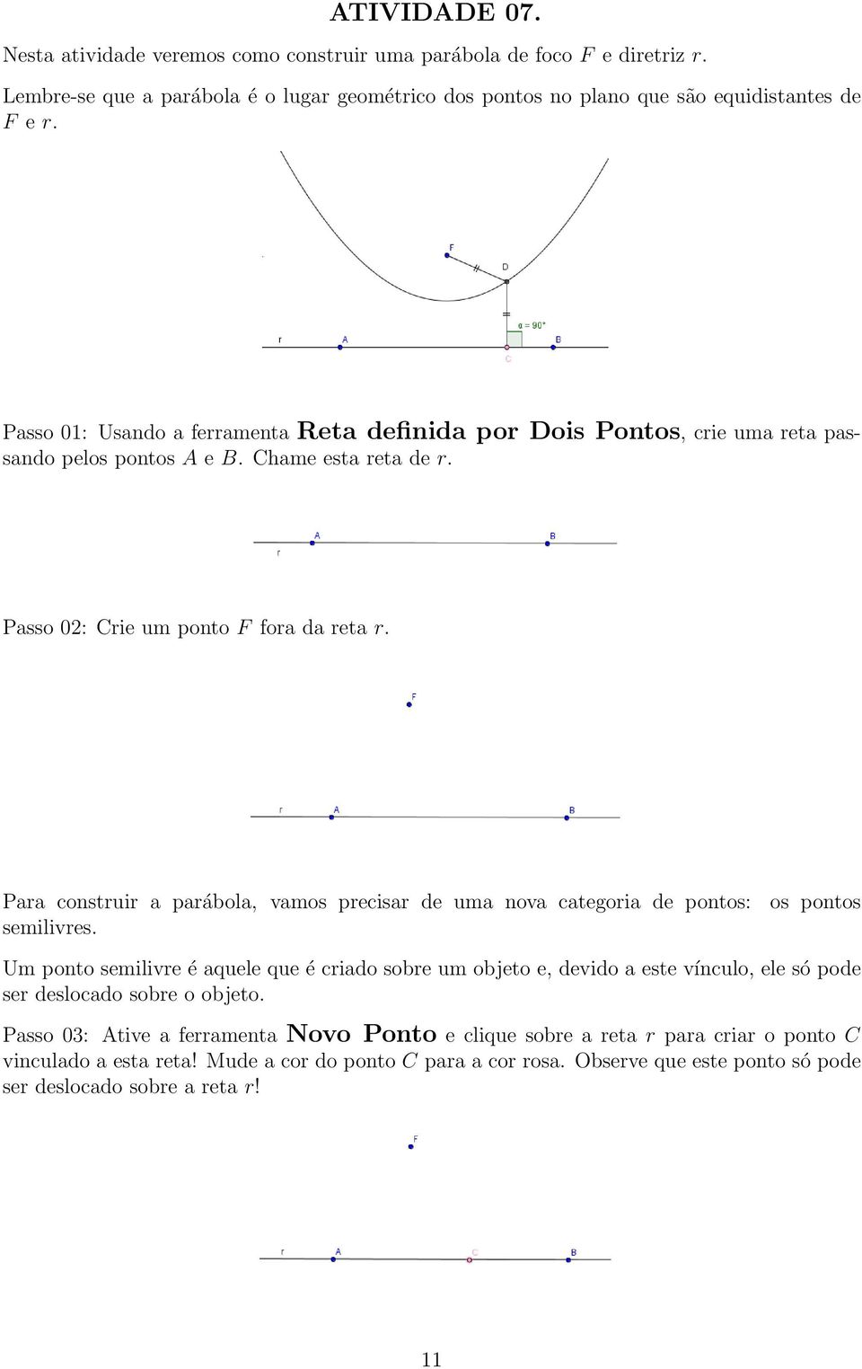 Para construir a parábola, vamos precisar de uma nova categoria de pontos: semilivres.