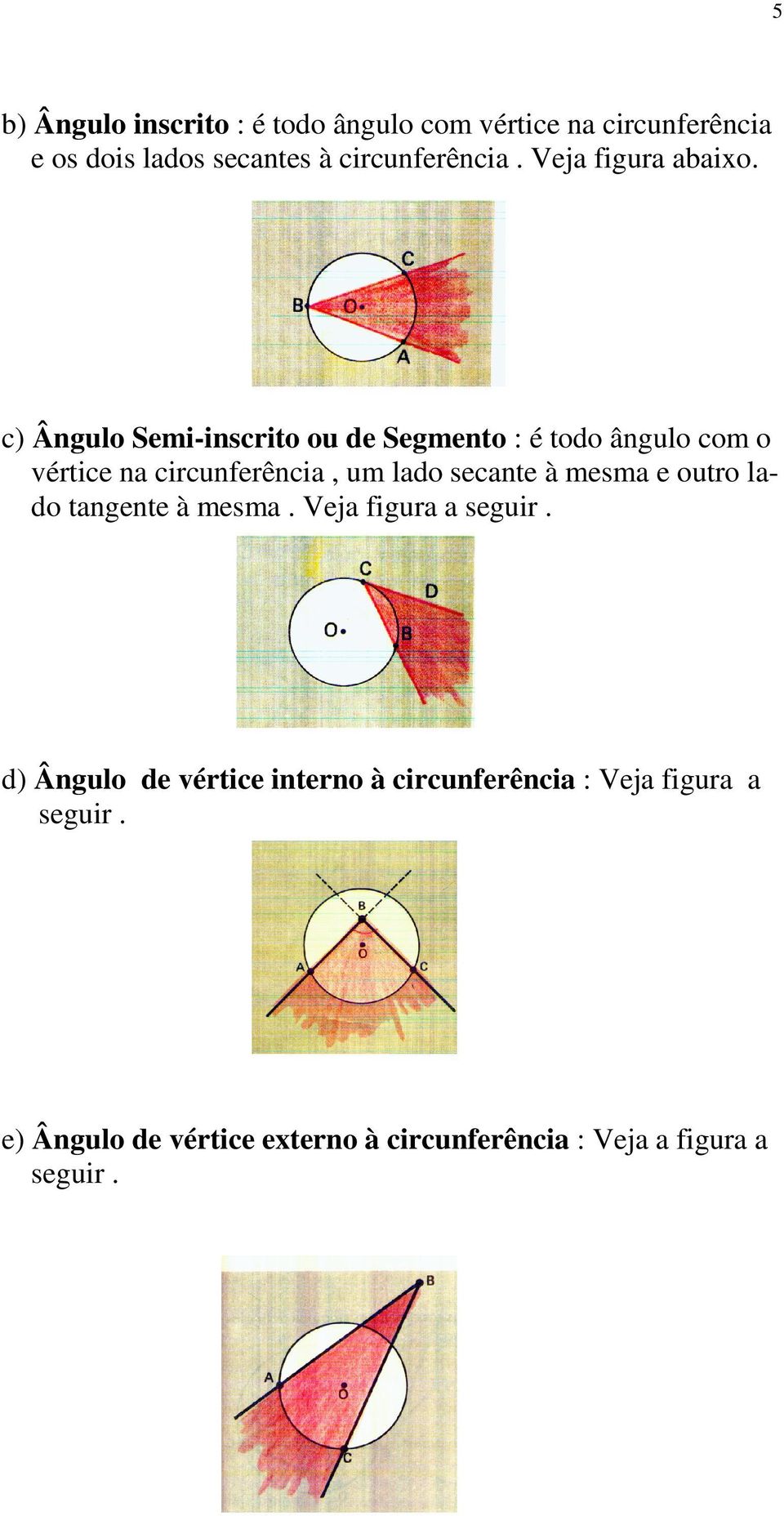 c) Ângulo Semi-inscrito ou de Segmento : é todo ângulo com o vértice na circunferência, um lado secante à