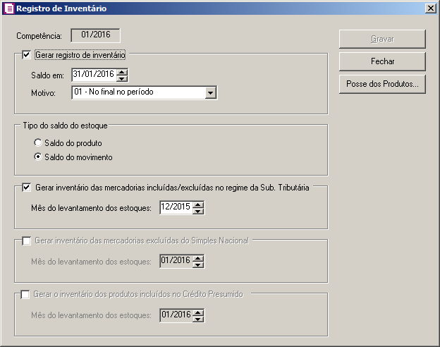 1.7.4.3. Informativos 1.7.4.3.1. SPED Fiscal No menu Relatórios, submenu Informativos, submenu Federais, opção SPED Fiscal, no botão Inventário, na janela Registro de Inventário, foi alterado o