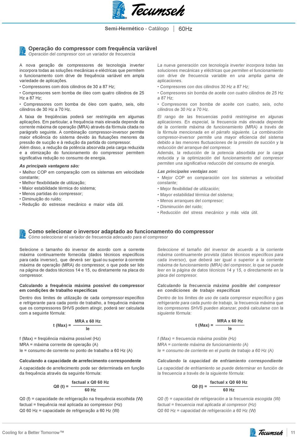 es com dois cilindros de a 87 Hz; es sem bomba de óleo com quatro cilindros de 5 Hz a 87 Hz; es com bomba de óleo com quatro, seis, oito cilindros de Hz a Hz.