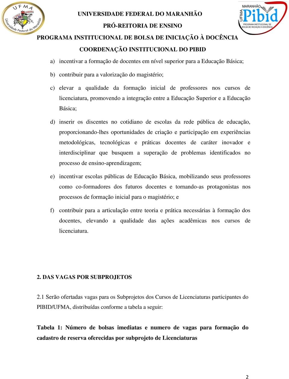 criação e participação em experiências metodológicas, tecnológicas e práticas docentes de caráter inovador e interdisciplinar que busquem a superação de problemas identificados no processo de