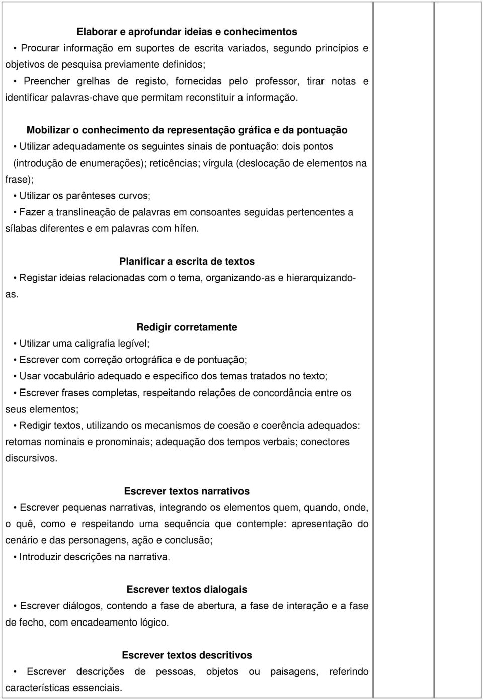 Mobilizar o conhecimento da representação gráfica e da pontuação Utilizar adequadamente os seguintes sinais de pontuação: dois pontos (introdução de enumerações); reticências; vírgula (deslocação de