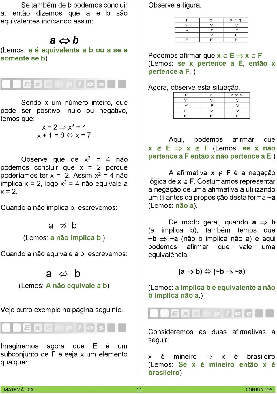 Sendo x um número inteiro, que pode ser positivo, nulo ou negativo, temos que: x = 2 x 2 = 4 x + 1 = 8 x = 7 Observe que de x 2 = 4 não podemos concluir que x = 2 porque poderíamos ter x = -2.