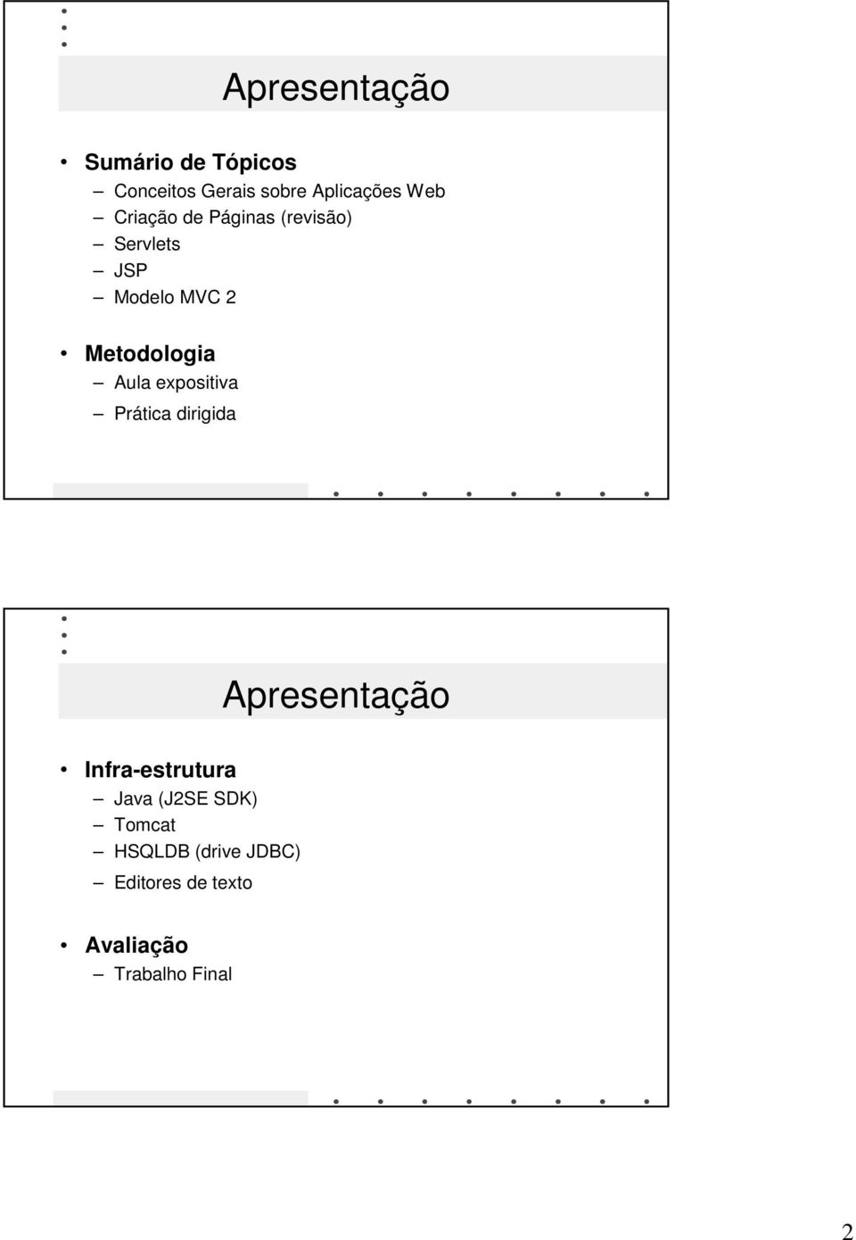 expositiva Prática dirigida Apresentação Infra-estrutura Java (J2SE