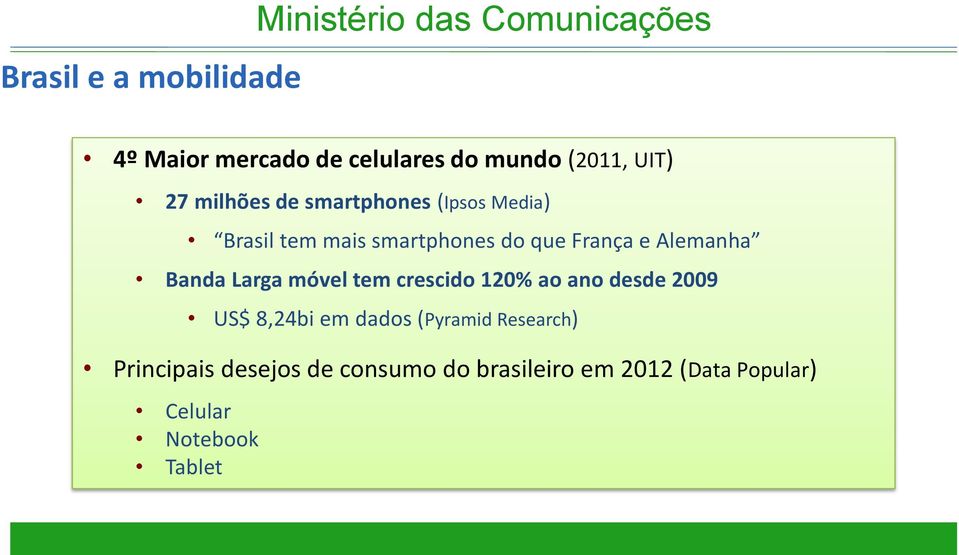 e Alemanha Banda Larga móvel tem crescido 120% ao ano desde 2009 US$ 8,24bi em dados (Pyramid