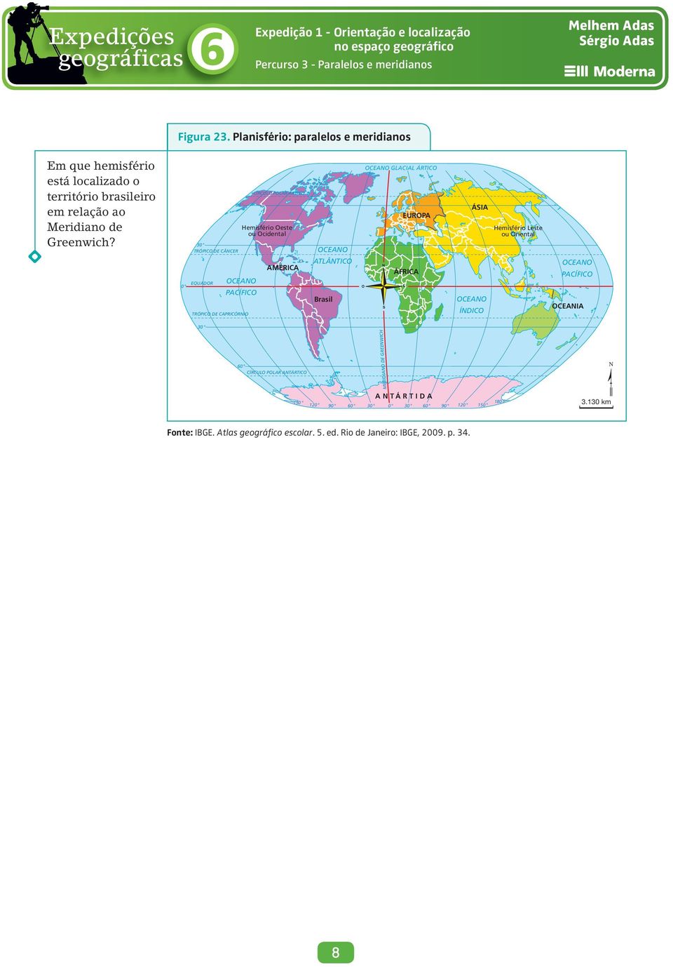 0 30 TRÓPICO DE CÂNCER EQUADOR 0 OCEANO PACÍFICO TRÓPICO DE CAPRICÓRNIO CÍRCULO POLAR ÁRTICO Hemisfério Oeste ou Ocidental AMÉRICA OCEANO ATLÂNTICO Brasil OCEANO