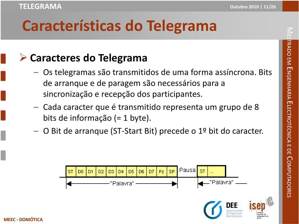 Bits de arranque e de paragem são necessários para a sincronização e recepção dos