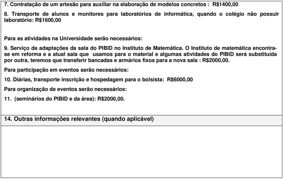 Serviço de adaptações da sala do PIBID no Instituto de Matemática.