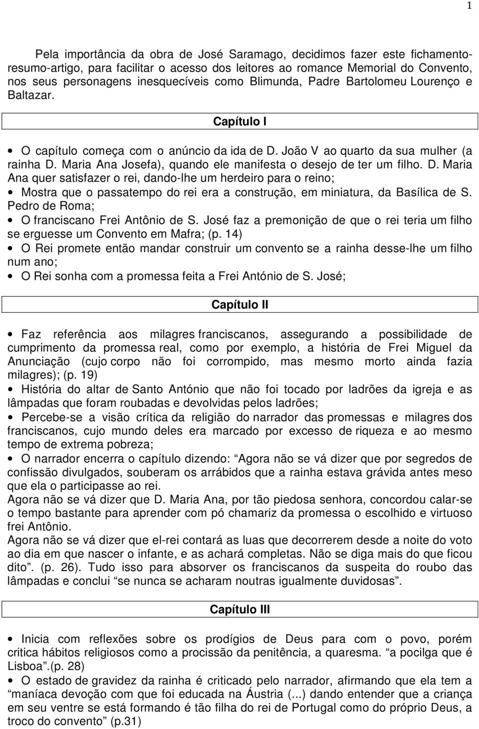 MEMORIAL DO CONVENTO, EM CAPÍTULOS. José Saramago - PDF Download grátis