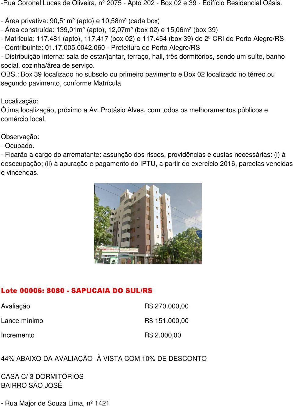 454 (box 39) do 2º CRI de Porto Alegre/RS - Contribuinte: 01.17.005.0042.