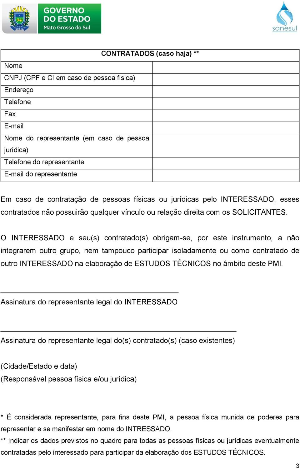 ESTUDOS TÉCNICOS no âmbito deste PMI.