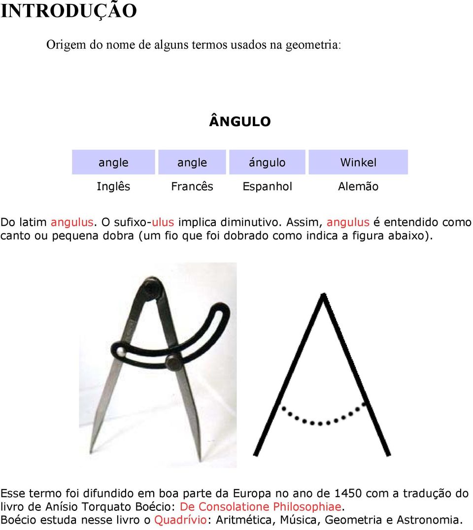 Assim, angulus é entendido como canto ou pequena dobra (um fio que foi dobrado como indica a figura abaixo).
