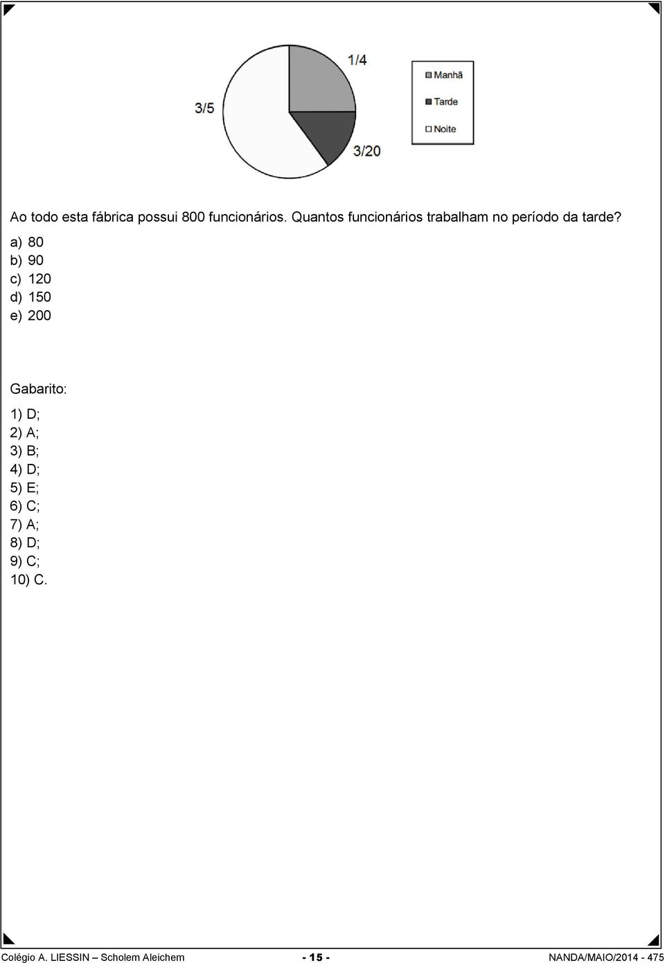 a) 80 b) 90 c) 120 d) 150 e) 200 Gabarito: 1) D; 2) A; 3) B; 4)