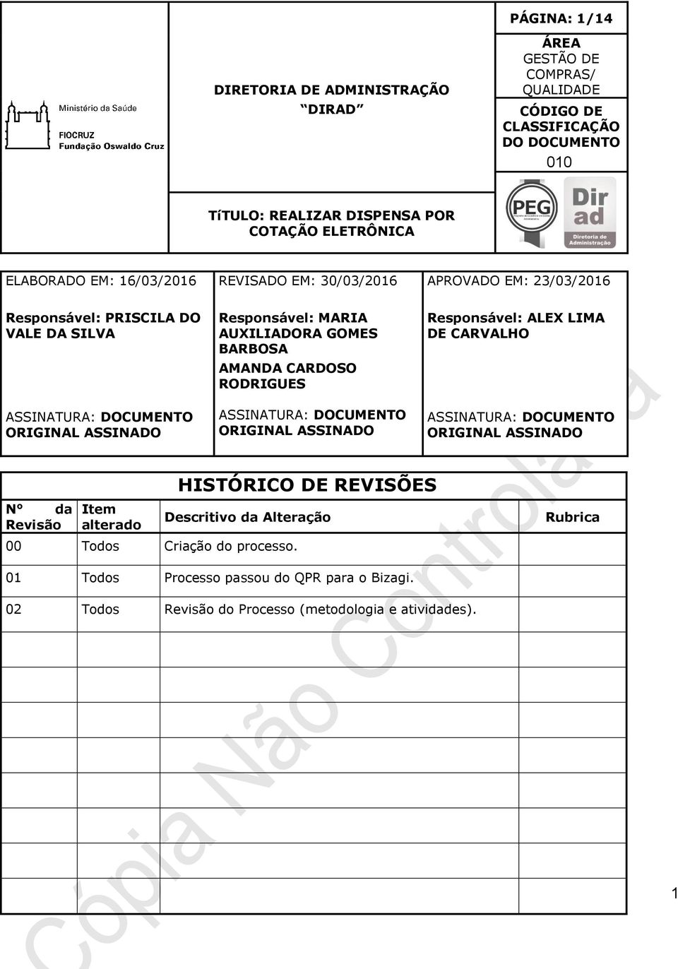 BARBOSA AMANDA CARDOSO RODRIGUES ASSINATURA: DOCUMENTO ORIGINAL ASSINADO Responsável: ALEX LIMA DE CARVALHO ASSINATURA: DOCUMENTO ORIGINAL ASSINADO N da Revisão Item alterado