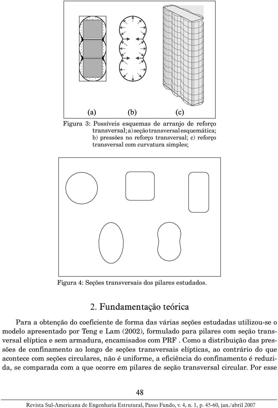 Fundamentação teórica Para a obtenção do coeficiente de forma das várias seções estudadas utilizou-se o modelo apresentado por Teng e Lam (2002), formulado para pilares com seção