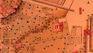 Fig. 207 Planta do Forte de Monção, pormenor do Convento de Nossa Senhora da Glória e São Bento e respectiva cerca no interior.