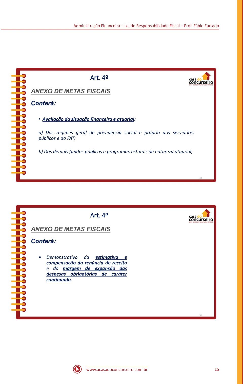 dos servidores públicos e do FAT; b) Dos demais fundos públicos e programas estatais de natureza atuarial; 49 Art.