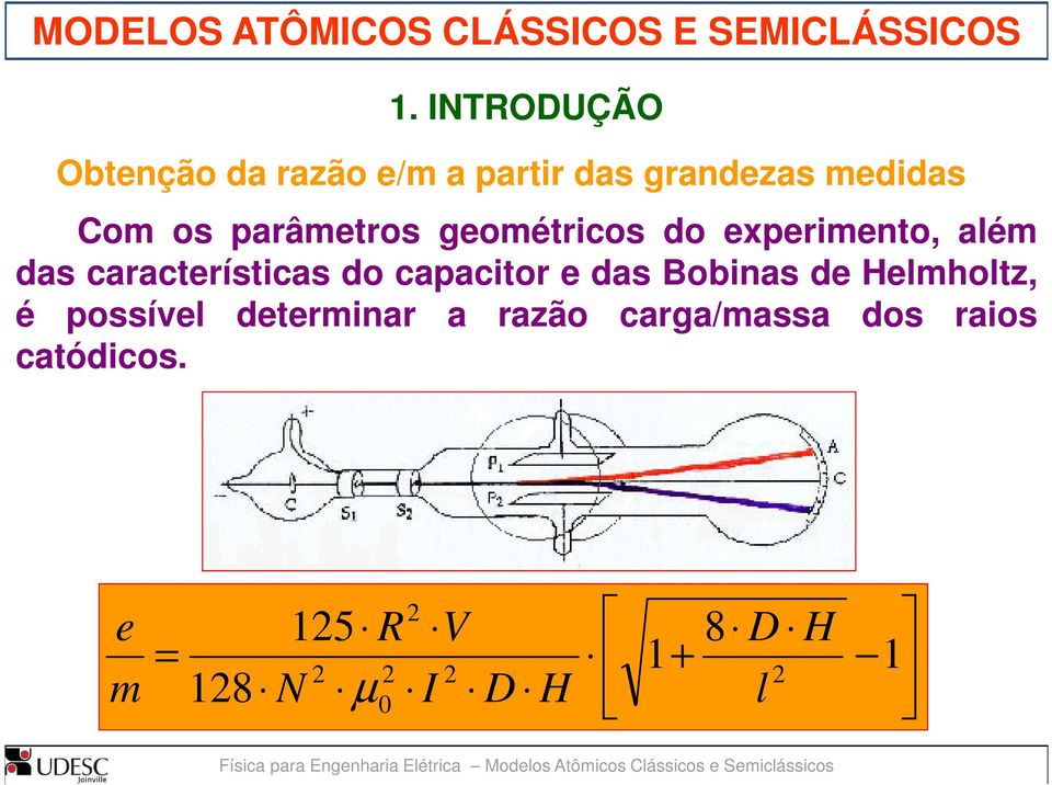 capacitor e das Bobinas de Helmholtz, é possível determinar a razão