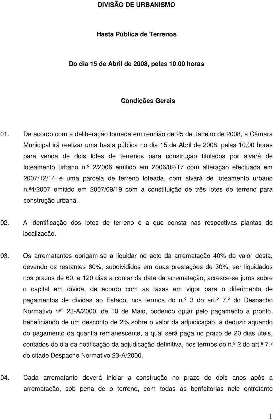 terrenos para construção titulados por alvará de loteamento urbano n.