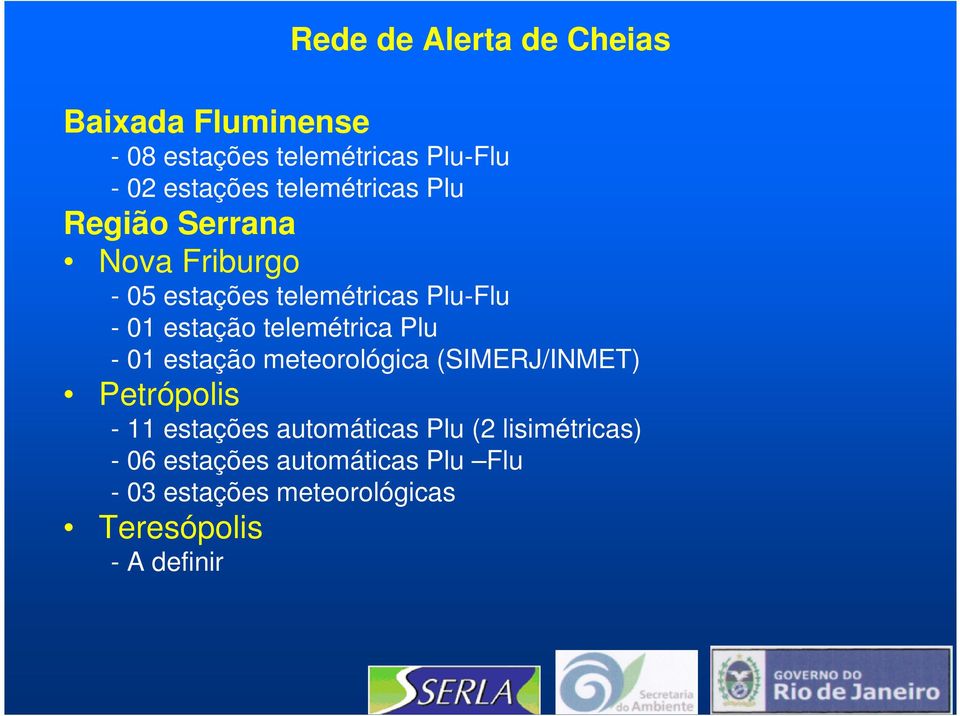 telemétrica Plu - 01 estação meteorológica (SIMERJ/INMET) Petrópolis - 11 estações automáticas