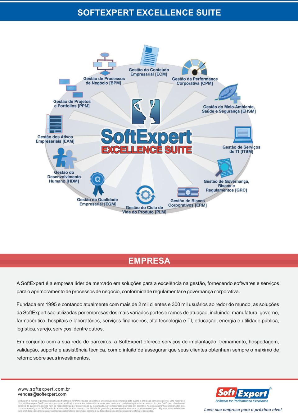 Fundada em 1995 e contando atualmente com mais de 2 mil clientes e 300 mil usuários ao redor do mundo, as soluções da SoftExpert são utilizadas por empresas dos mais variados portes e ramos de