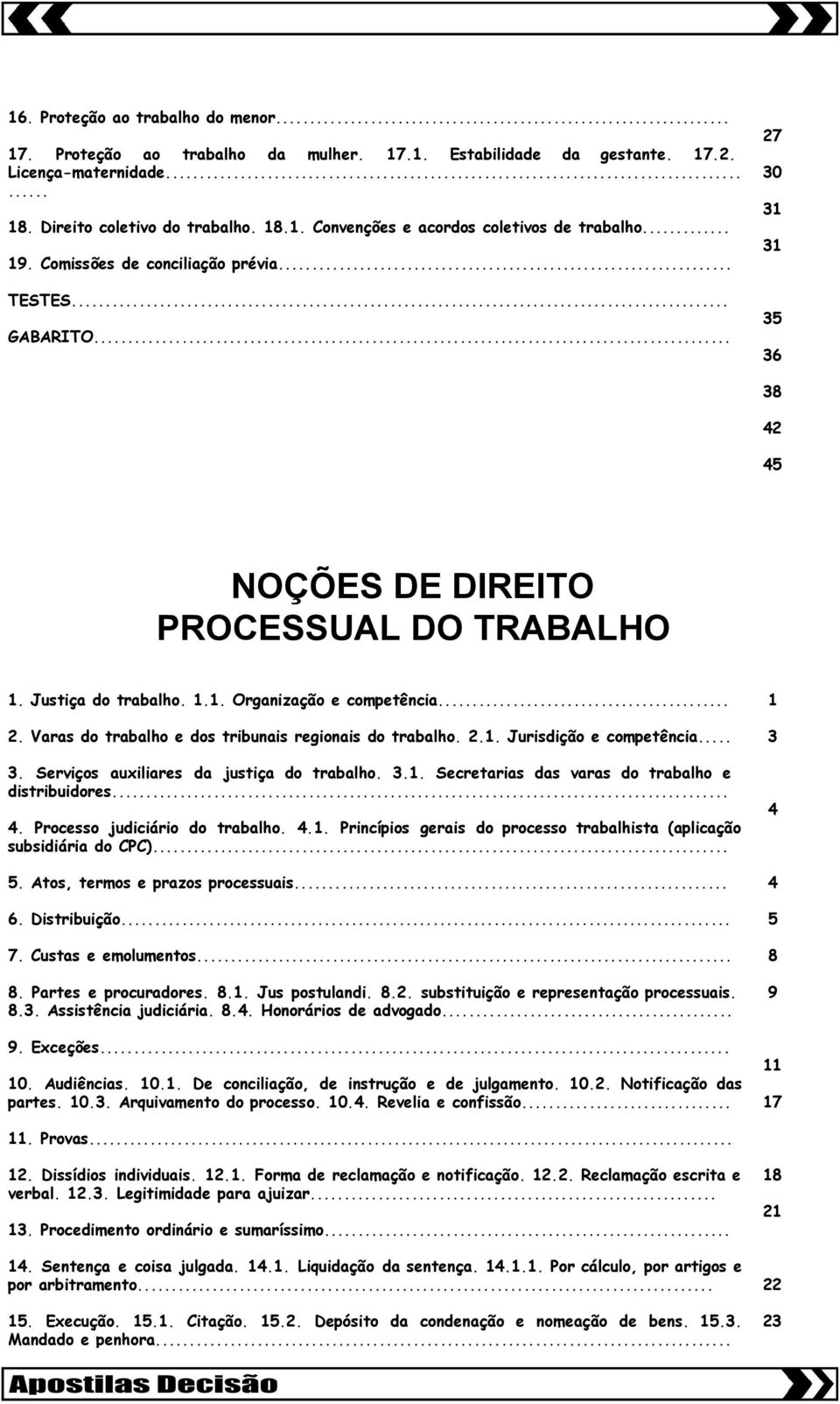 .. 2. Varas do trabalho e dos tribunais regionais do trabalho. 2.. Jurisdição e competência... 3. Serviços auxiliares da justiça do trabalho. 3.. Secretarias das varas do trabalho e distribuidores... 4.