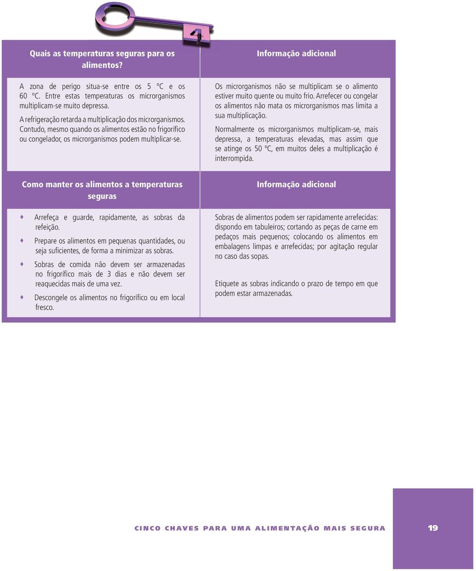 Os microrganismos não se multiplicam se o alimento estiver muito quente ou muito frio. Arrefecer ou congelar os alimentos não mata os microrganismos mas limita a sua multiplicação.