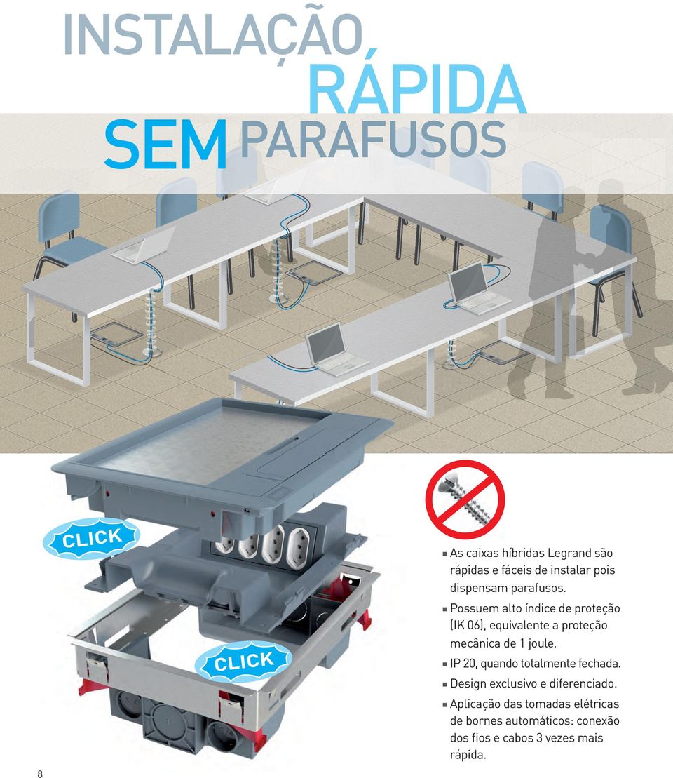 Possuem alto índice de proteção (IK 06), equivalente a proteção mecânica de 1 joule.