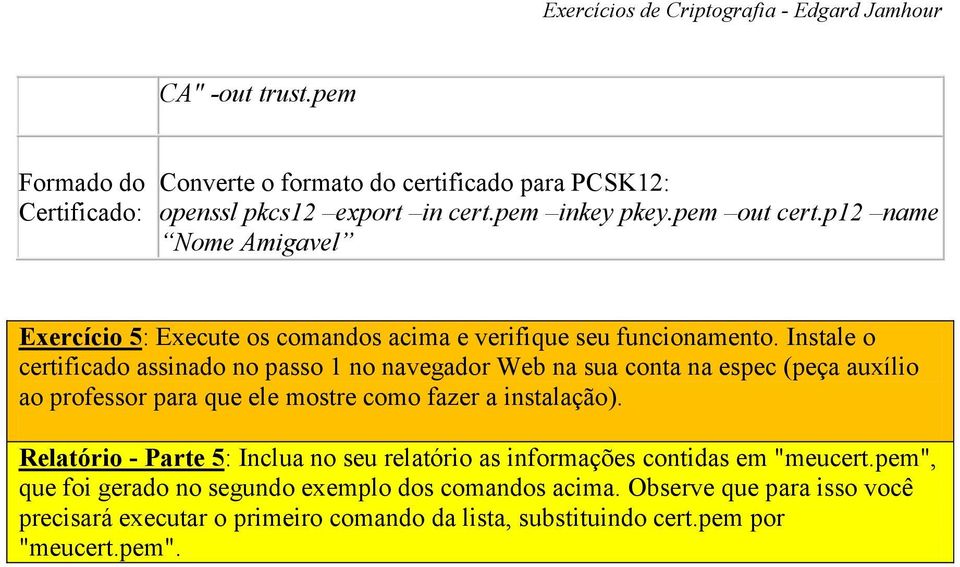 Instale o certificado assinado no passo 1 no navegador Web na sua conta na espec (peça auxílio ao professor para que ele mostre como fazer a instalação).
