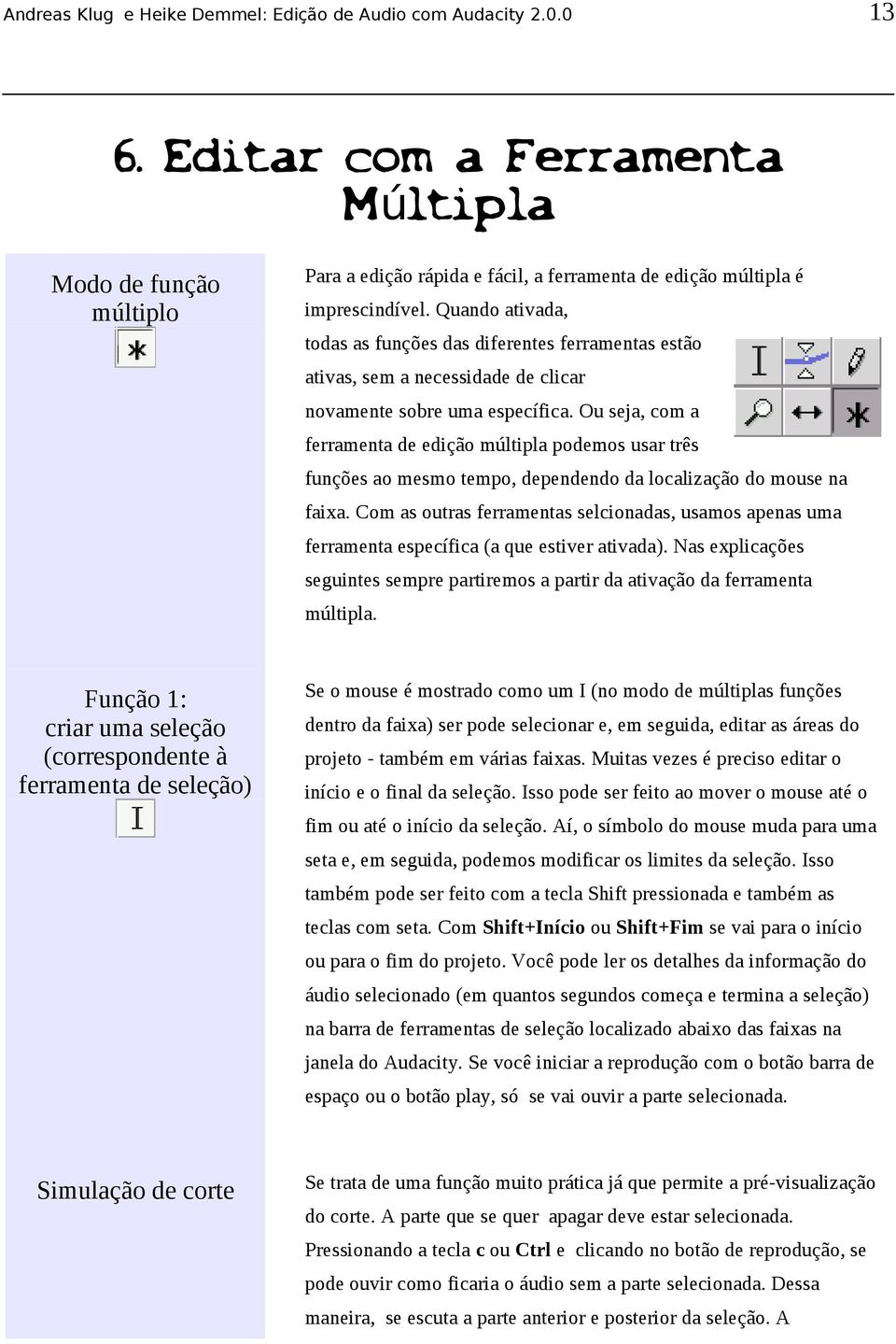 Ou seja, com a ferramenta de edição múltipla podemos usar três funções ao mesmo tempo, dependendo da localização do mouse na faixa.